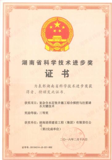 湖南省科技进步三等奖